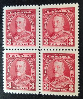 Canada 1930 Block Of 4 3 Cent Scarlet Stamps Mnh