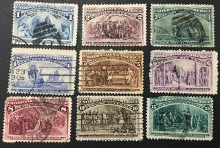 Usa " Columbian Exposition " 1893 Pt Set To 15c All Vfu 9 Stamps