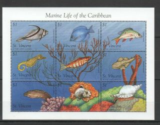 Z1039 St.  Vincent Marine Life Tropical Fish Of The Caribbean 1kb Mnh Stamps