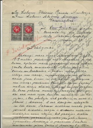 1925 Lithuanian Document With Revenue Stamps And Photo Post Card