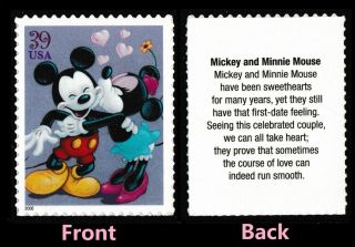 Us 4025 Disney Romance Mickey & Minnie Mouse 39c Single (1 Stamp) Mnh 2006