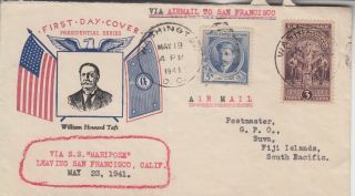 1941 Washington Dc Air Mail To Sf Ca Then By Ship Via S.  S.  Mariposa To Suva Fiji