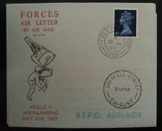 Rare 1969 Great Britain Forces Apollo 11 Moonlanding Air Letter To Bfpo Adelaide