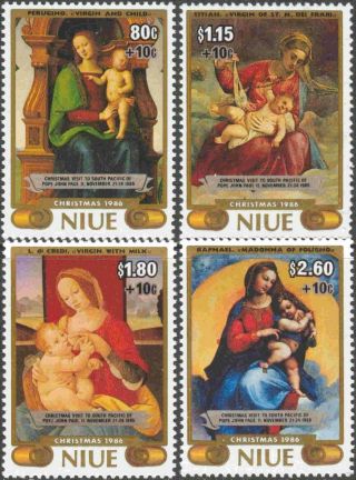 1986 Niue B56 - 9 Complete Mnh Set Of 4 Christmas Overprinted Papal Visit