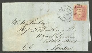 1d Red Star C10 Pale Shade Lettered Ce Sheffield Sideways Duplex 1857 To London