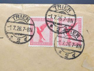 GERMANY 1926 Early Airmail Cover TRIER to Flensburg via Hamburg,  Deutschland 2