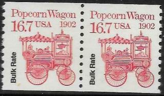 Scott 2261 Us Stamp 1988 16.  7c Popcorn Wagon Transportation Mnh Coil Pair