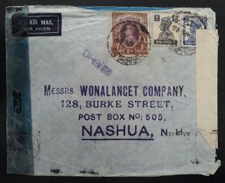 Rare 1945 India Censor Airmail Cover Ties 3 Kgvi Stamps Canc Karachi To Usa