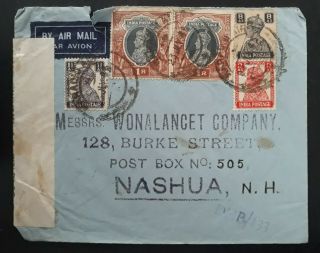 Rare 1945 India Censor Airmail Cover Ties 4 Kgvi Stamps Canc Karachi To Usa