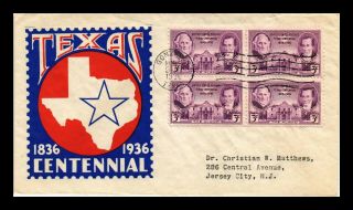 Us Cover Texas Centennial Fdc Block Of 4 Scott 776 Arbern Stamp Company Cachet