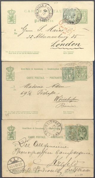 Luxembourg: 3 Uprated Postal Stationery Cards,  1887,  1892 & 1900