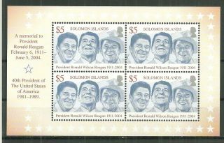 2004 Solomon Islands Sc976 Ronald Reagan Stamp Sheet Of 4