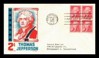 Dr Jim Stamps Us 2c Thomas Jefferson First Day Cover Scott 1033 Block Ken Boll