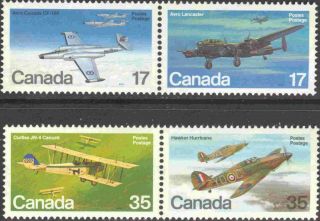 1980 Canada 873 - 6 Complete Never Hinged Set Of 4 Military Aircraft