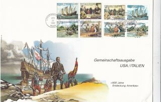 United States - Italy 1992 Christopher Columbus Joint Issue Fdc Vgc