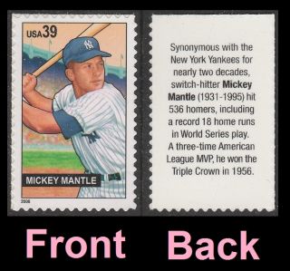 Us 4083 Baseball Sluggers Mickey Mantle 39c Single (1 Stamp) Mnh 2006