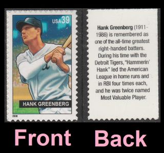 Us 4081 Baseball Sluggers Hank Greenberg 39c Single (1 Stamp) Mnh 2006