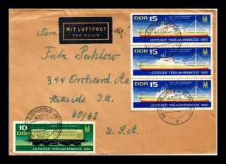 Dr Jim Stamps Ddr East Germany Airmail Tied Multi Franked European Size Cover