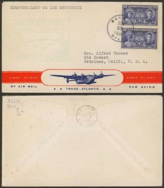 Newfoundland 1939 - 1st Flight Air Mail Cover To Brunswick 30521/8