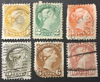 Canada Stamps 1873 - 1879 1,  2,  3,  5,  6,  10 Cent All Vfu Light Hinged