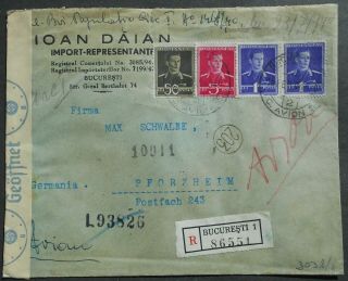 Romania 1943 Airmail Cover From Bucharest To Germany,  Censor Mark