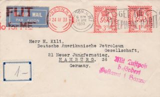 Gb 1933 Kgv Luftpost Air Mail Cover To Germany With Machine Cancellation 58