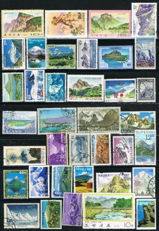 Thematics.  Geology.  Selection Of 37 Mountains/landscapes On Stamps