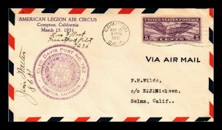 Dr Jim Stamps Us Compton Post 152 American Legion Air Mail Event Cover 1931