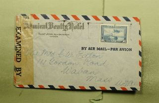 Dr Who 1941 Canada St Johns Slogan Cancel Airmail To Usa Wwii Censored E69021