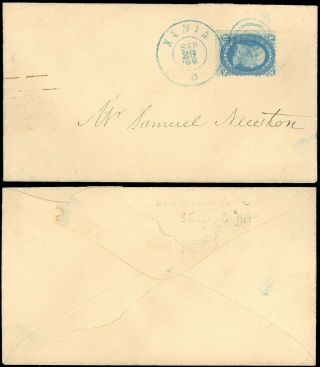 Sep 29,  1866 Xenia O Blue Double Circle Cds On Local Drop Rate Cover,  Scott 63