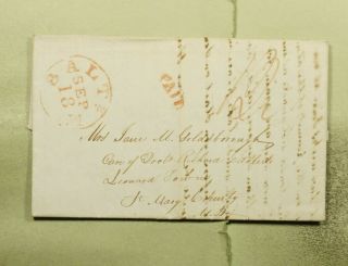 Dr Who 1832 Baltimore Md Stampless F/l Paid 12c To Leonardtown Md E68987