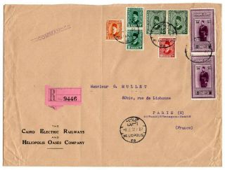 1932 Egypt To France Reg Cover,  50m King Fuad Pair,  Very High Value