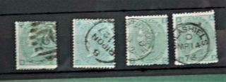 Gb Stamps Victoria 1867 - 80 1/ - Green Set 4 Plate Numbers Sg 117 (b43)