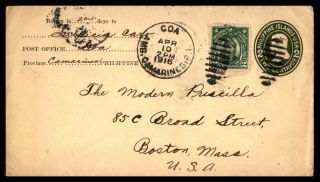 Philippines Goa To Us Boston Ma 1916 Uprated Stationery Cover