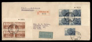 Dr Who 1949 Denmark Copenhagen To Usa Blocks Registered Air Mail C125597