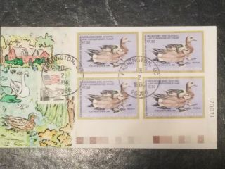 Us Federal Duck Stamp Plate Block On Hand - Drawn Fdc,  1984,  Rw51