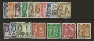 Malta 1956 - 58 Qeii Sg266 - 82 Full Set Of Values To £1 Fine Cat £55