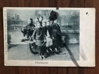 China Old Postcard Chinese Children People Wheelbarrow