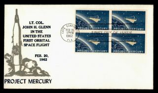 Dr Who 1962 Fdc Space Project Mercury Cachet Cape Canaveral Fl Block E66080