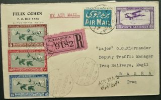 Egypt 4 Apr 1927 Registered Airmail Postal Cover From Alexandria To Basra,  Iraq