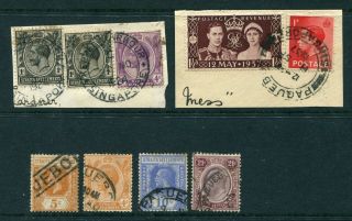 Old Straits Settlements & Gb 9 X Stamps With Singapore Paquebot Pmk
