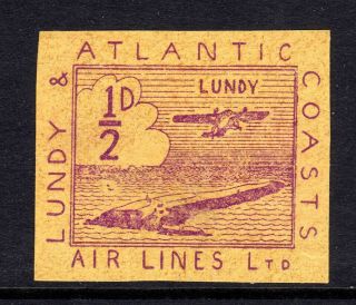 Gb Local Issues: Lundy 1937 ½d Imperf Proof,  Violet On Yellow Hinged