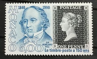Monaco 1705.  Five Franc,  150th Anniversary Of " Penny Black.  " Mnh