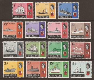 Gibraltar Qeii 1967 Sg200/213 Inc Sg205b Ships Full Set Of 15 Mnh (jb7799)