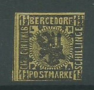 Bergedorf 1861 1 1/2s Black On Yellow Sg5 Imperf Hinged.  (2006)