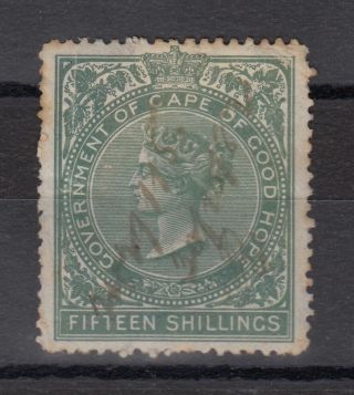 Cape Of Good Hope Qv 1876 15/ - Blue Revenue Stamp Vfu X8695