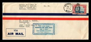 Dr Jim Stamps Us Airmail First Flight Madison Wisconsin Legal Size Cover