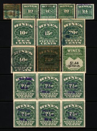 Wine Stamp Lot 1c - $1.  44 Green 1916 - 42 13 Items