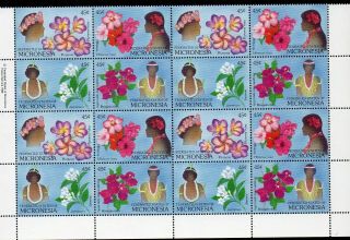 Micronesia,  1989 Flowers Block Of 4 Blocks 4 Mnh