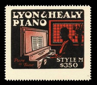Usa Poster Stamp - Lyon & Healy Piano - " Style M $350 " - Man Playing Piano